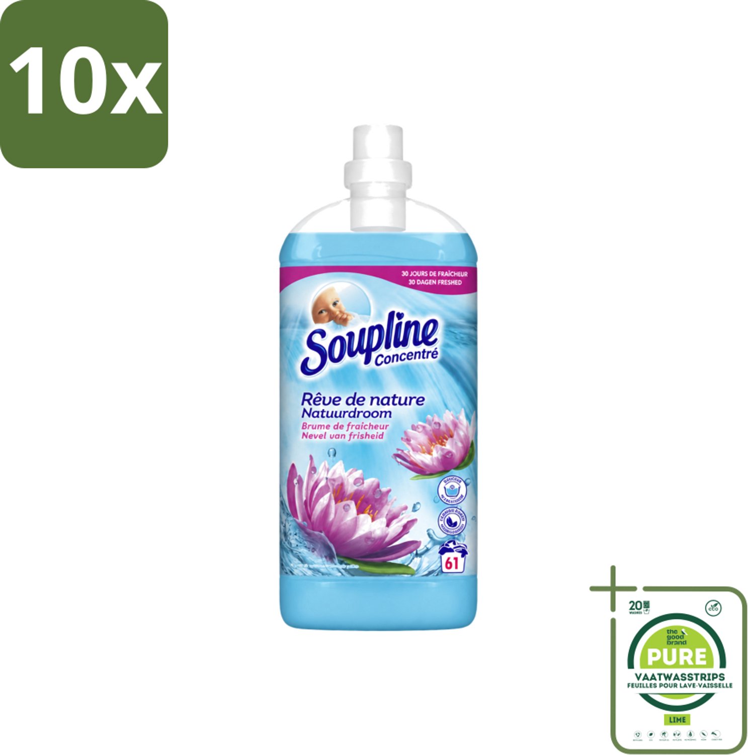 10 x Soupline – Wasverzachter – Nevel van Frisheid – 1,35 L - Grootverpakking - Vaatwasstrips - Wasverzachter - Nevel Van Frisheid - Wasverzachter Nevel Van Frisheid - Wasverzachter Voor Kleding - Wasverzachter Voor Beddengoed