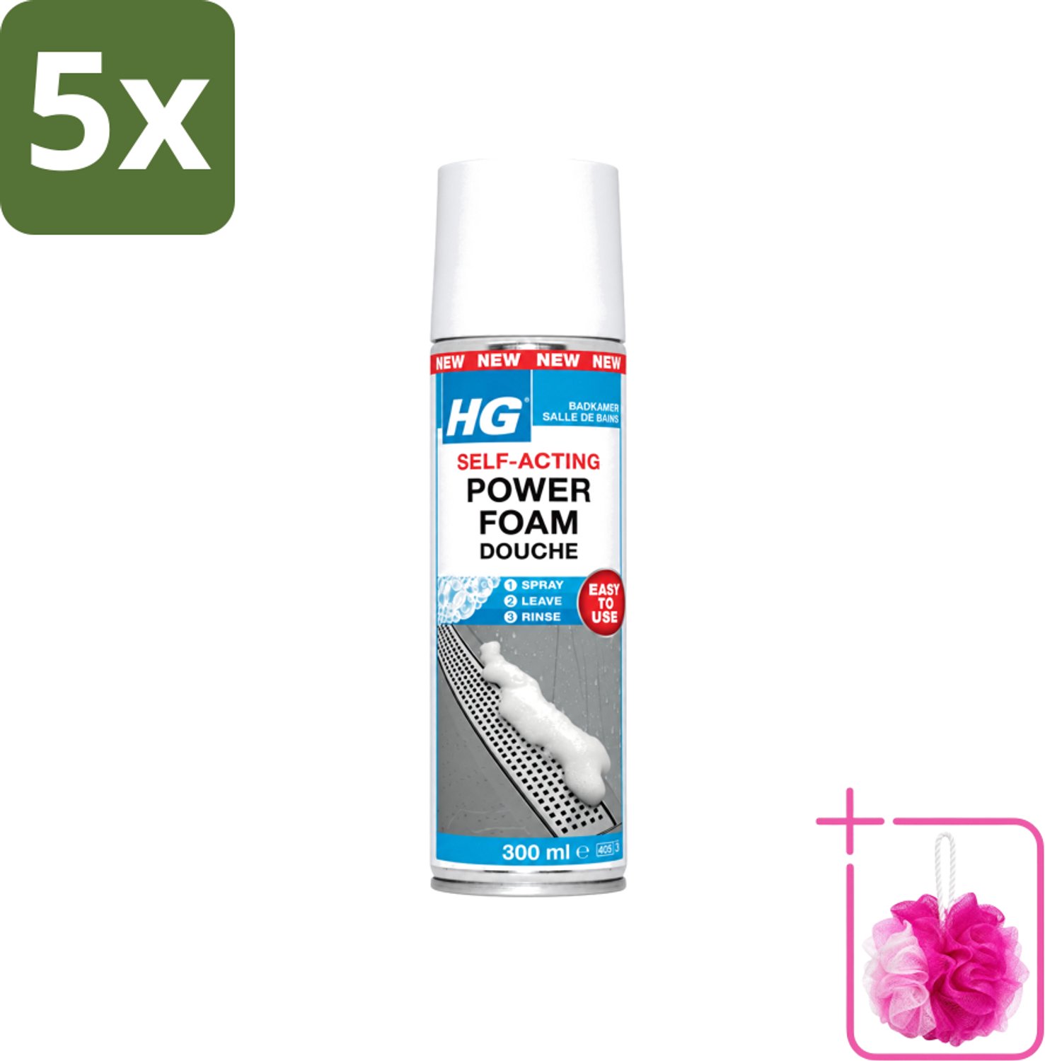 5 x HG - Badkamer - Badkamerreiniger - Power Foam Douche - Zelf-Activerend - 300 ml - Bulkverpakking - Badkamerreiniger - Douchemop - Schuimreiniger