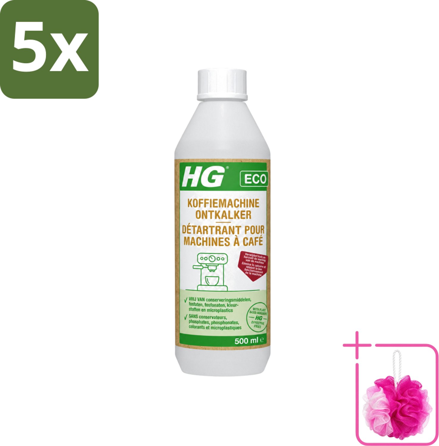 5 x HG ECO - Koffiemachine Ontkalker - Op Basis Van Citroenzuur - 6 Reinigingsbeurten - 500 ml - Bulkverpakking - Koffiemachine ontkalker - Douchemop - Citroenzuur