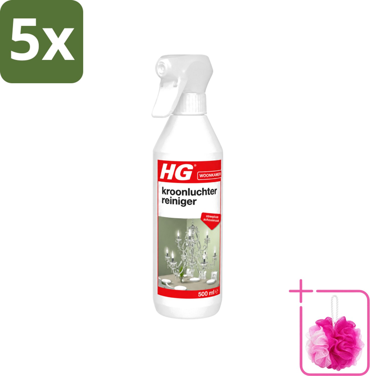 5 x HG - Kroonluchterreiniger - Streeploze Schoonmaak - 500 ml - Bulkverpakking - Kroonluchter reinigen - Douchemop - Koperen reinigen