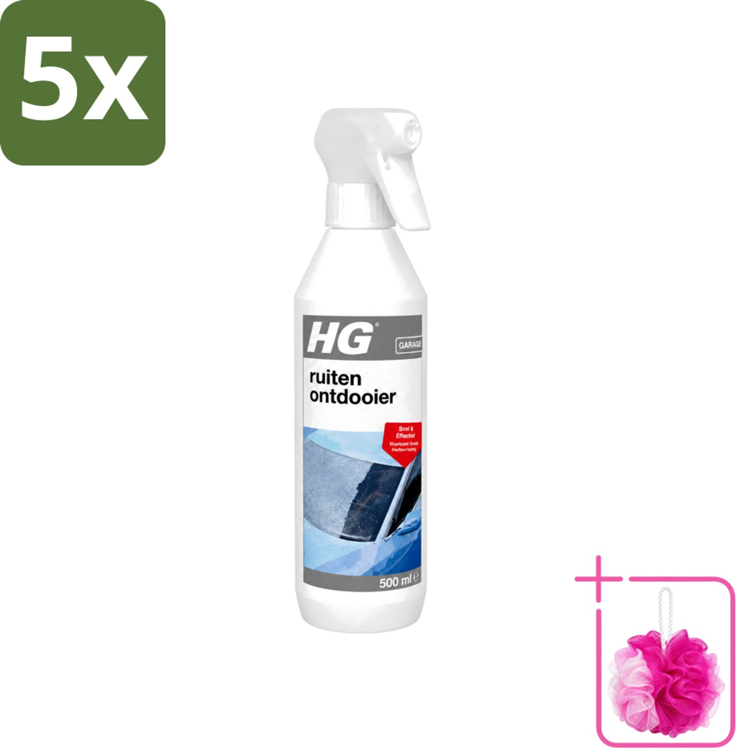 5 x HG - Ruitenontdooier Spray - Snel & Effectief - Voorkomt Snelle Herbevriezing - 500 ml - Bulkverpakking - Ruitenontdooier - Douchemop - Sneeuw en ijs verwijderen