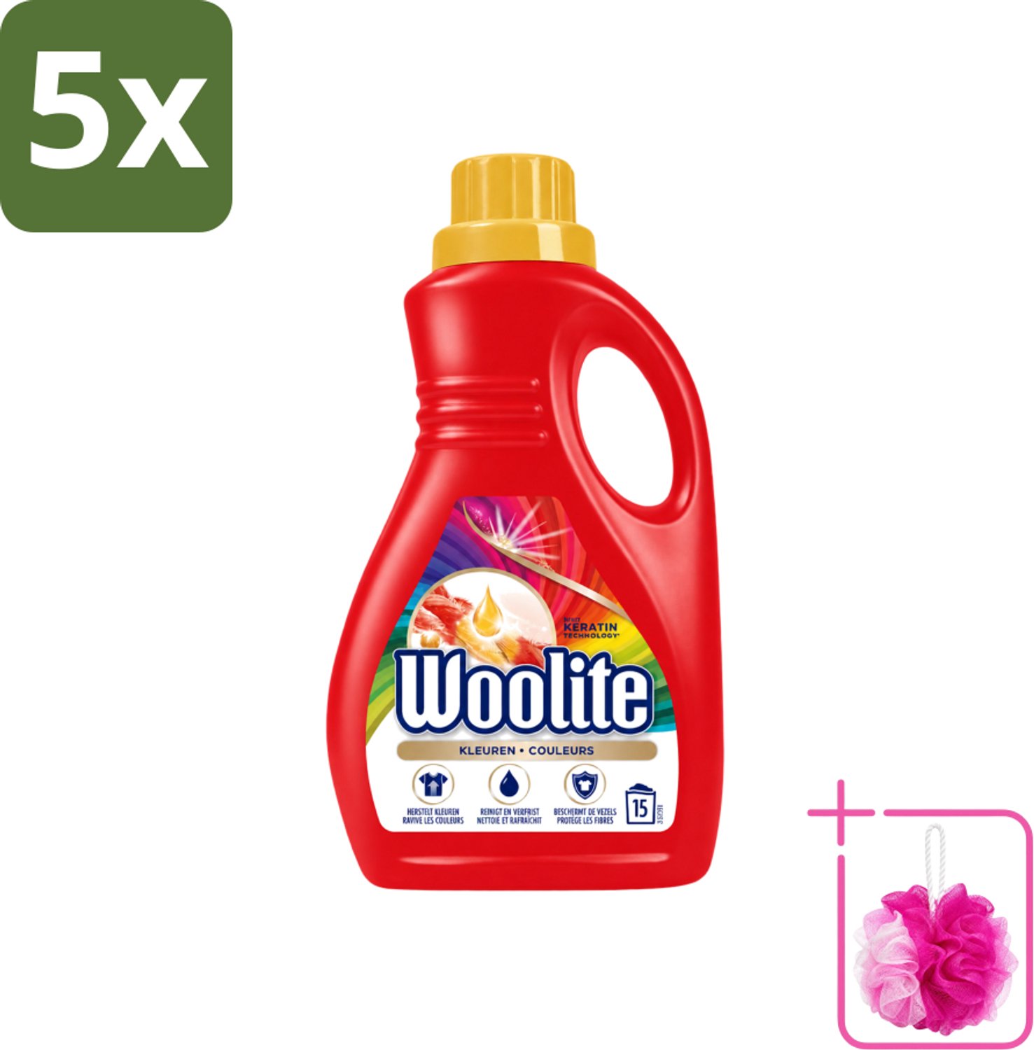 5 x Woolite Color - Vloeibaar Wasmiddel - Met Keratine - Gekleurde Was - 15 Wasbeurten - 0,9L - Bulkverpakking - Gekleurde was - Douchemop - Keratine wasmiddel