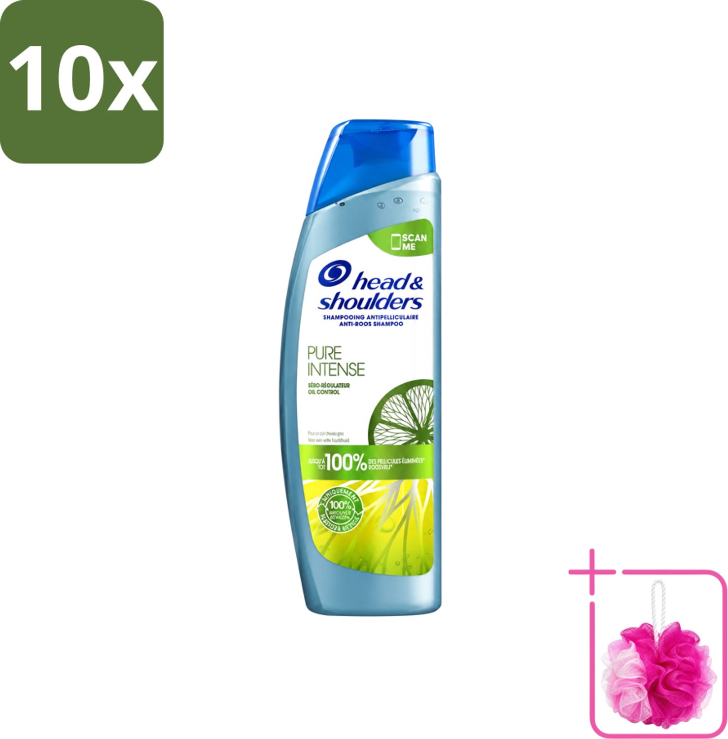 10 x Head & Shoulders - Anti-Roos Shampoo - Pure Intense - Oil Control - 250 ml - Bulkverpakking - Roosvrij haar - Douchemop - Oliecontrole