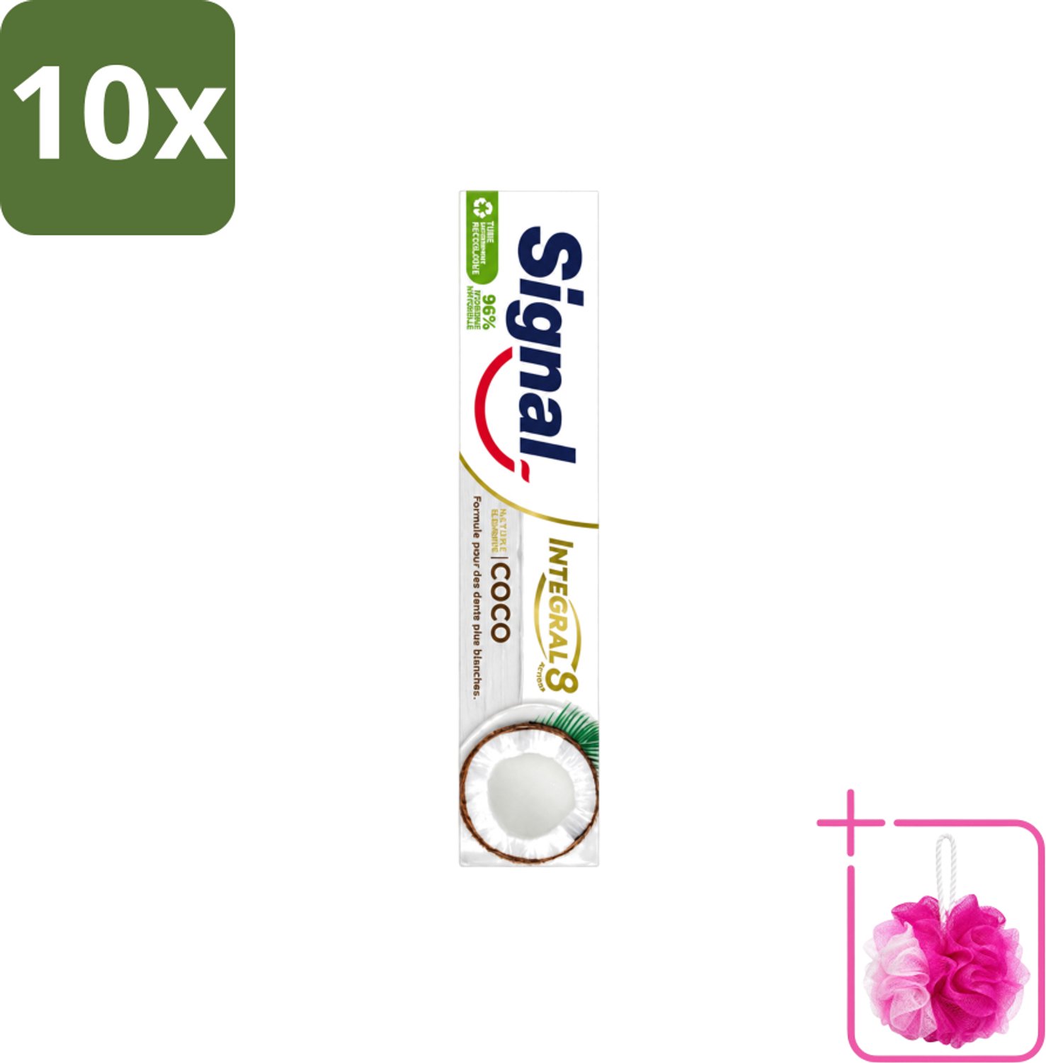 10 x Signal - Integral & Actions - Tandpasta - Natuurlijke Elementen - Kokos - Voor Witte Tanden - 75 ml - Bulkverpakking - Tandpasta - Douchemop - Natuurlijke tandpasta
