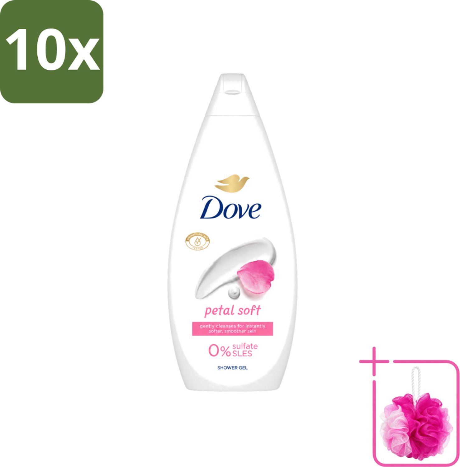 10 x Dove Petal Soft - Douchegel - Sulfaatvrij - 250 ml - Bulkverpakking - Douchegele - Douchemop - Zachte reiniging