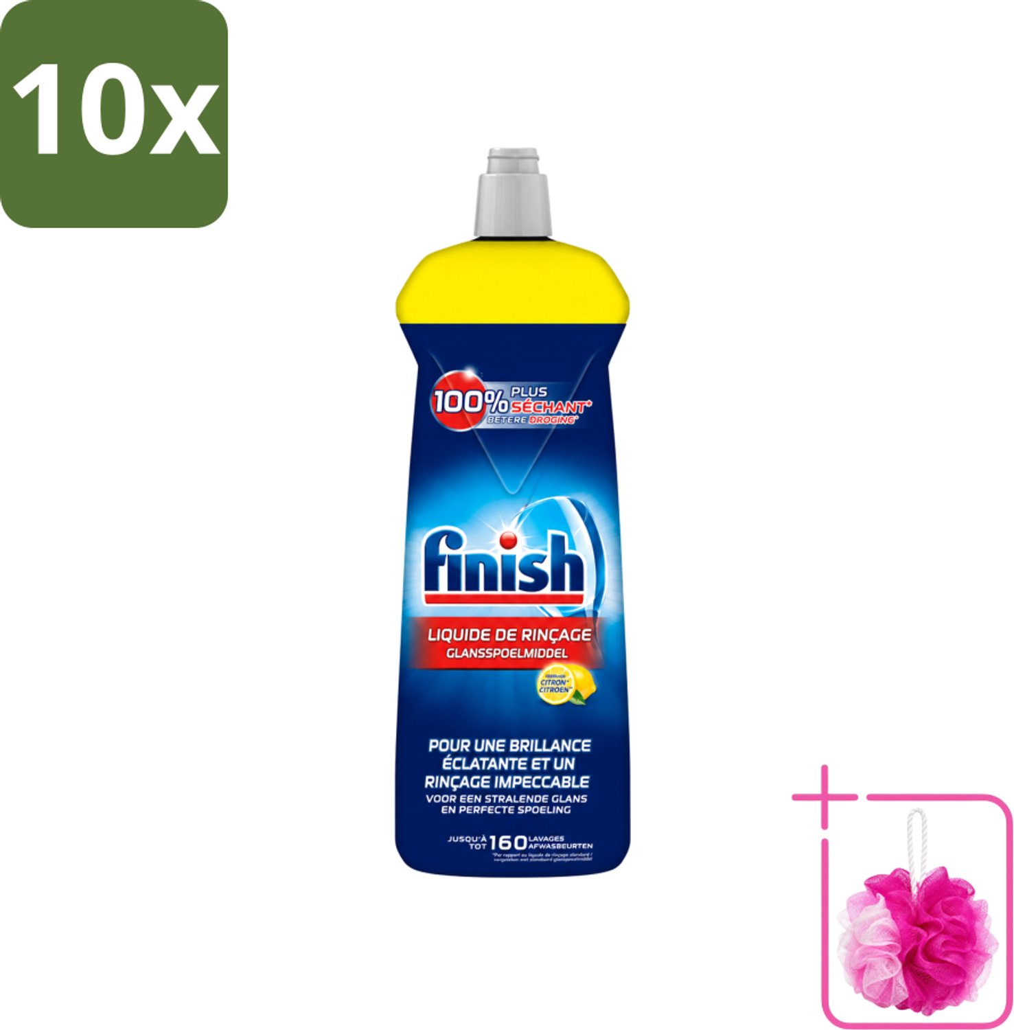 10 x Finish - Glansspoelmiddel - Citroen - Stralende glans - Tot 160 Afwasbeurten - 800 ml - Bulkverpakking - Glansspoelmiddel - Douchemop - Glans