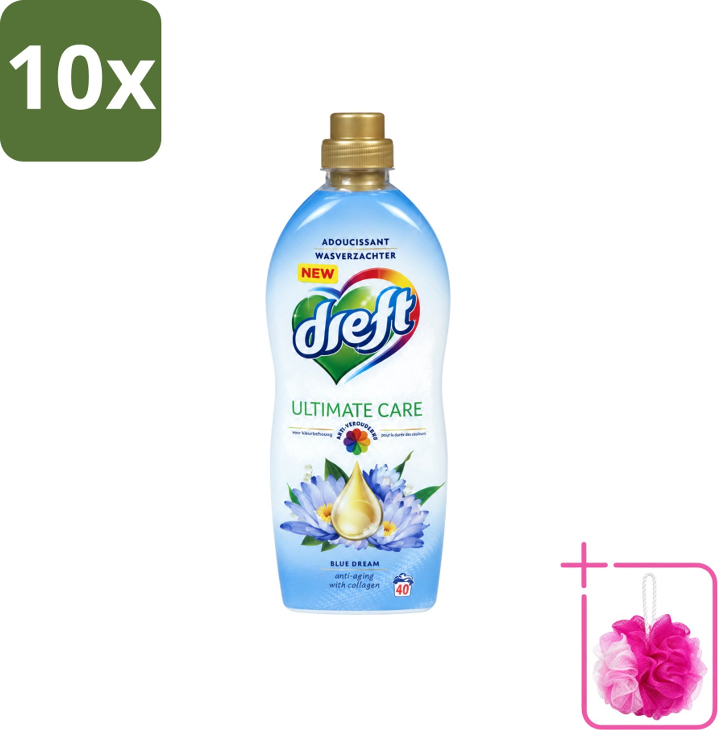 10 x Dreft - Wasverzachter - Gekleurde Was - Blauwe Droom - Anti-Veroudering - 40 Wasbeurten - Bulkverpakking - Wasverzachter - Douchemop - Anti-aging