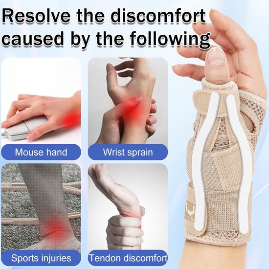Polsbandage voor peesontsteking, verstelbaar, duimbandage, rechter- en linkerhand, sportarmband voor sportschool, geschikt voor sport, werk, slaap — afbeelding 3
