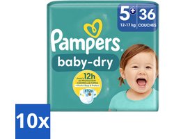 10 x Pampers – Luiers – Baby-Dry Maat 5+ (12-17 kg) – 36 Luiers - Voordeelverpakking - 10 stuks