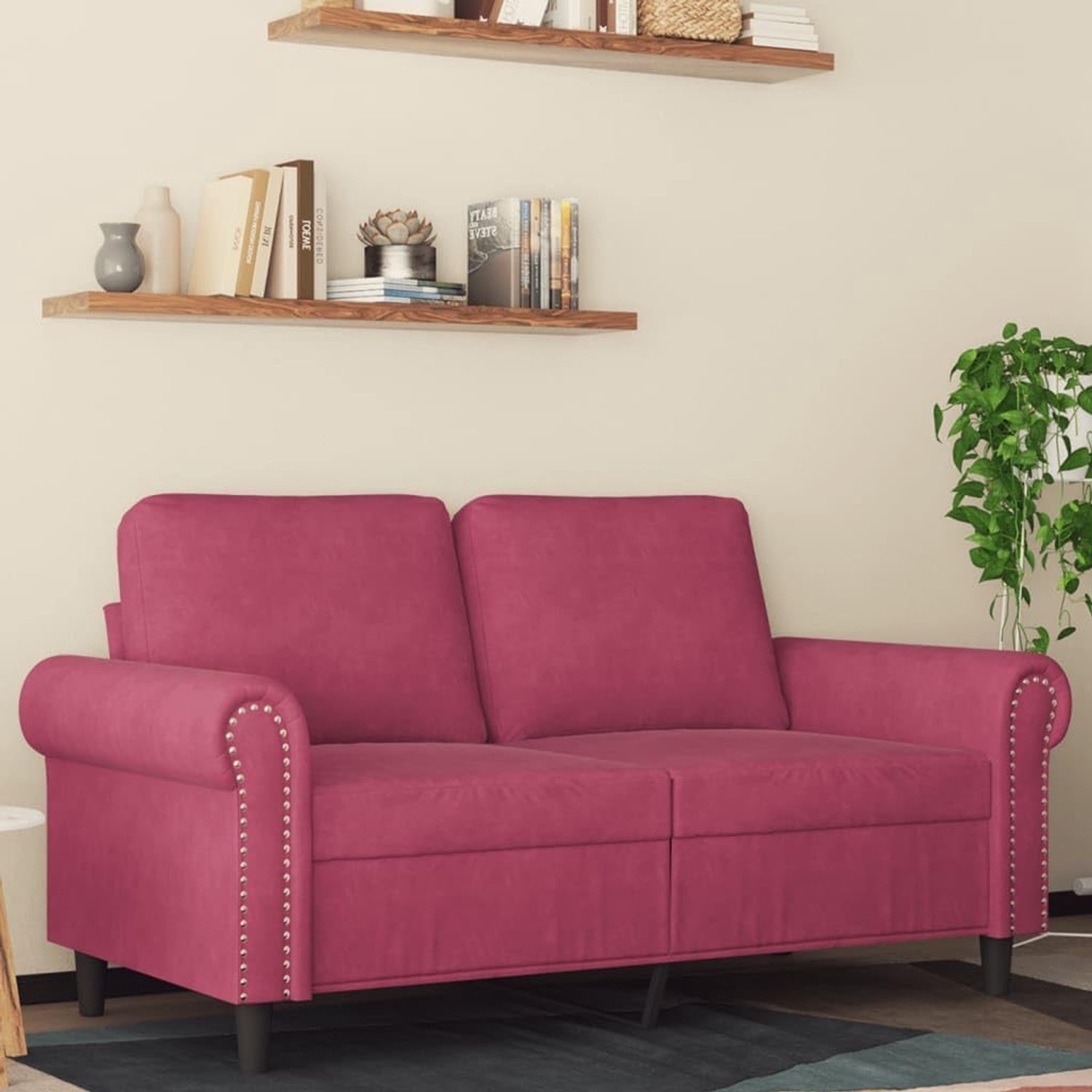 2-zits sofa wijnrood fluwelen sofa 2-zits met metalen frame voor woonkamer 120 cm fluweel