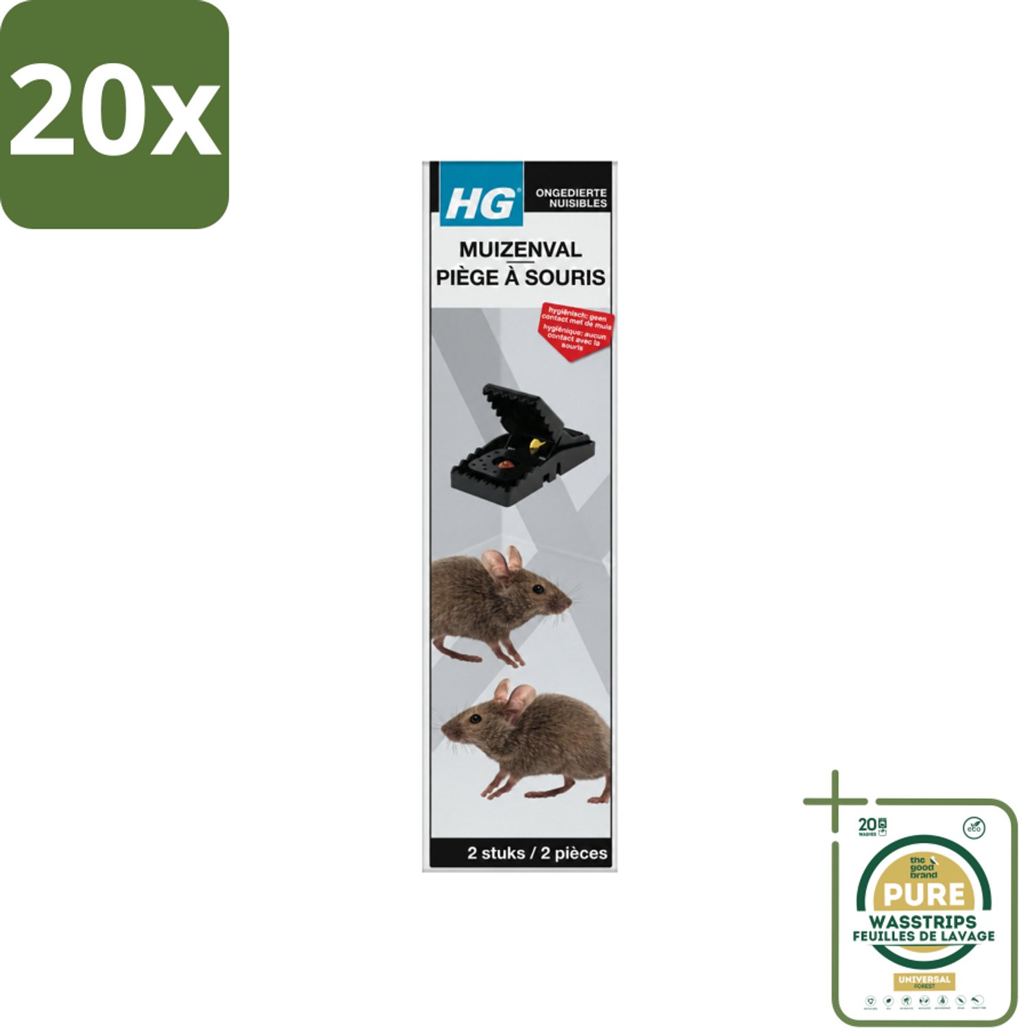 20 x HG X - Muizenval - Zeer Effectief & Hygiënisch - 2 Vallen - Wasstrips - Muizenval - Muizenbestrijding - Hygiëne - Herbruikbare Muizenval - Effectieve Muizenval