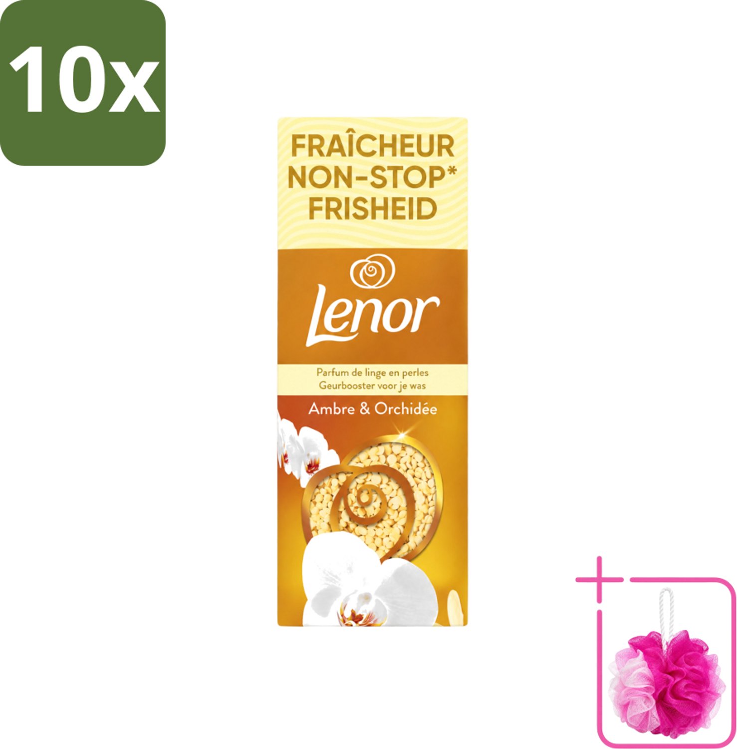 10 x Lenor – Geurbooster – Amber & Orchidee – 12 Wasbeurten – 155 g - Bulkverpakking - Geurparels - Douchemop - Wasgeur