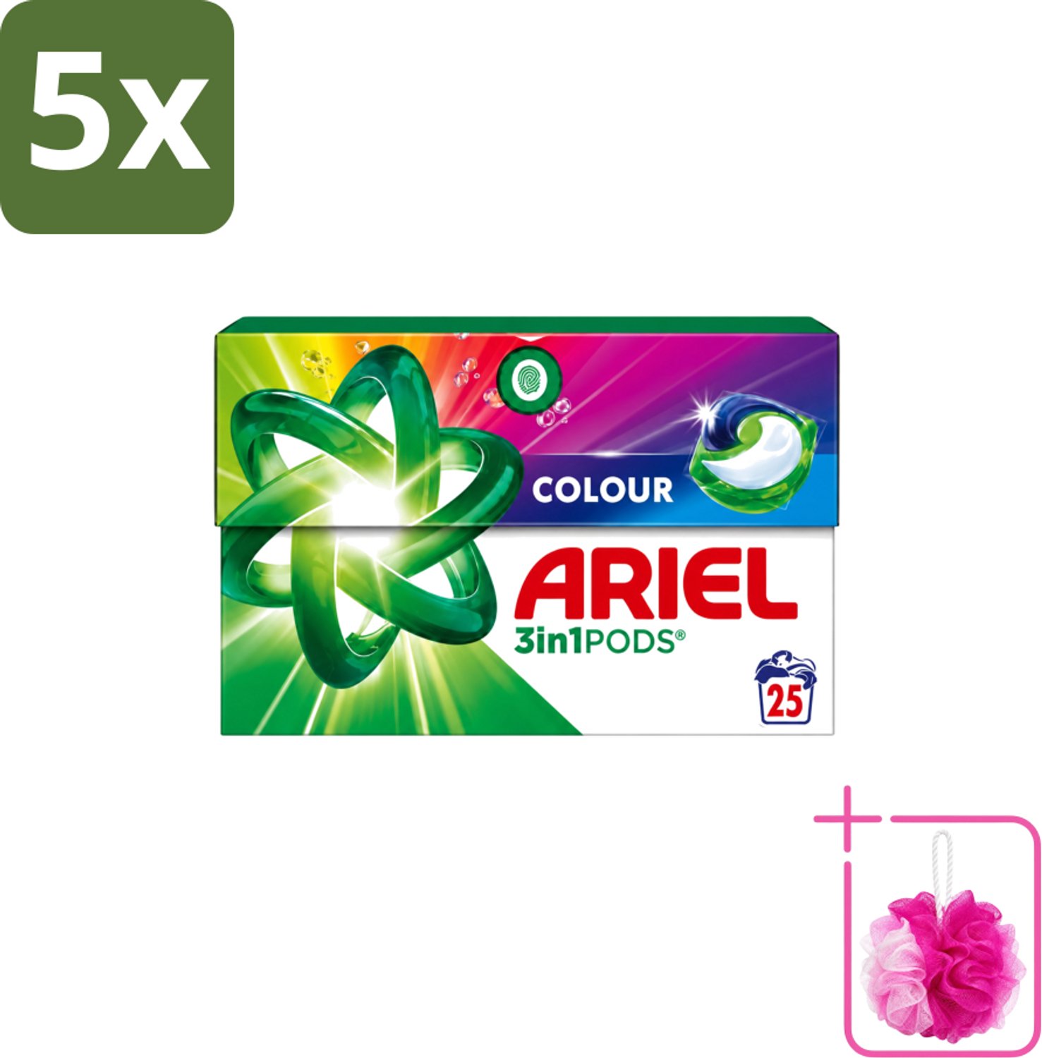 5 x Ariel – Pods 3in1 – Color – 500 g – 25 wasbeurten - Bulkverpakking - Kleurwas - Douchemop - Kleurbehoud