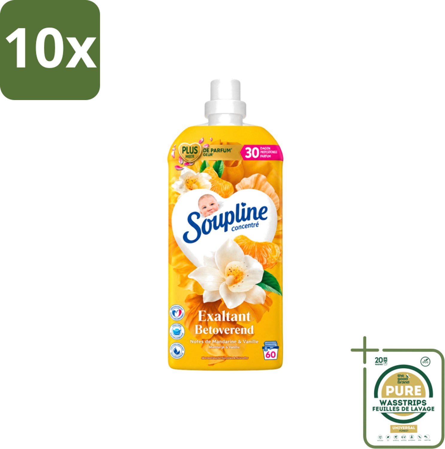 10 x Soupline – Wasverzachter – Betoverend Mandarijn & Vanille – 1,28 L - Wasstrips - Wasverzachter - Wasverzachter Mandarijn En Vanille - Wasverzachter Betoverend - Wasverzachter Voor Kleding - Wasverzachter Voor Was