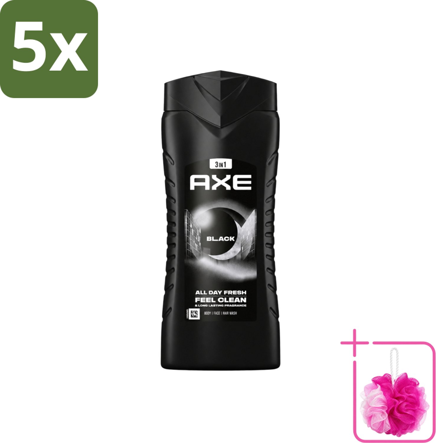 5 x Axe XL - 3-in-1 Douchegel - Black - Frozen Pear & Cedarwoord - 12hrs Long Lasting Scent - 400 ml - Bulkverpakking - Douchegel - Douchemop - Lichaam