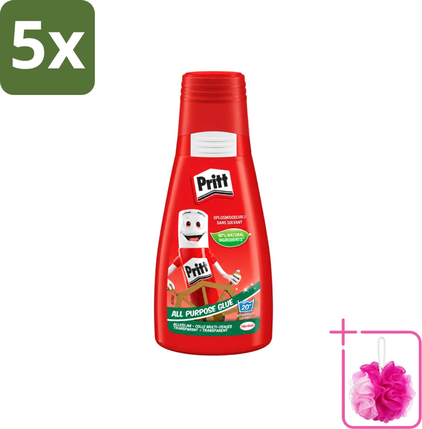 5 x Pritt - Alleslijm - Uitwasbaar - 90% Natuurlijke Ingrediënten - 100g - Bulkverpakking - Lijm - Douchemop - Knutsel