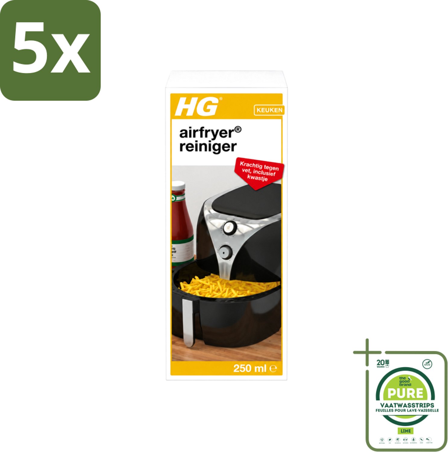 5 x HG - Airfryer Reiniger - Krachtig Tegen Vet - Inclusief Kwastje - 5 Schoonmaakbeurten - 250 ml - Grootverpakking - Vaatwasstrips - Airfryer Reinigen - Vetresten Verwijderen - Airfryer Reiniger - Airfryer Schoonmaken - Hardnekkige Vetresten