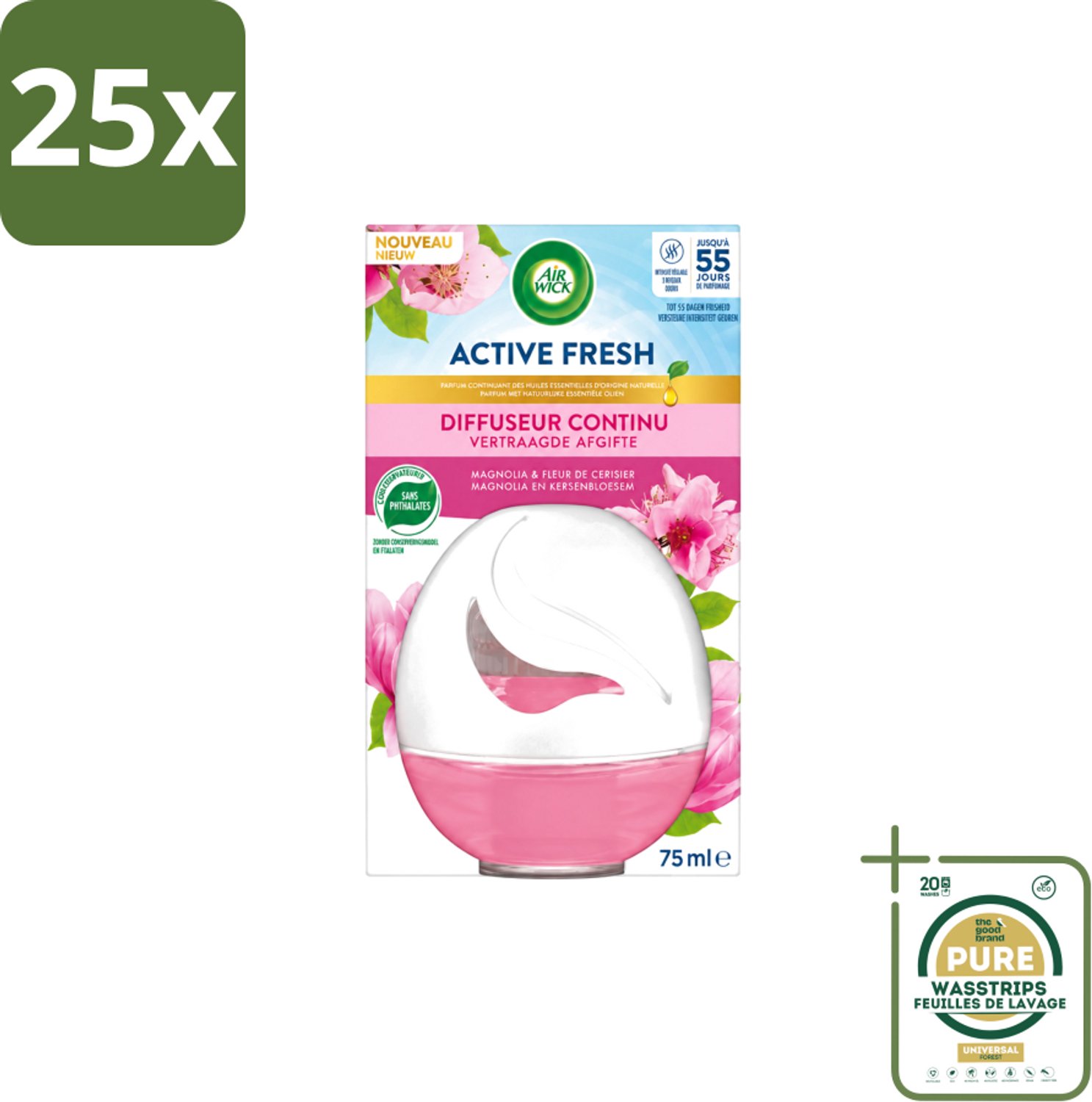 25 x Air Wick – Luchtverfrisser – Deco Sphere Magnolia & Kersenbloesem – 75 ml - Wasstrips - Luchtverfrisser - Geur - Bloemige Geur - Magnolia - Kersenbloesem