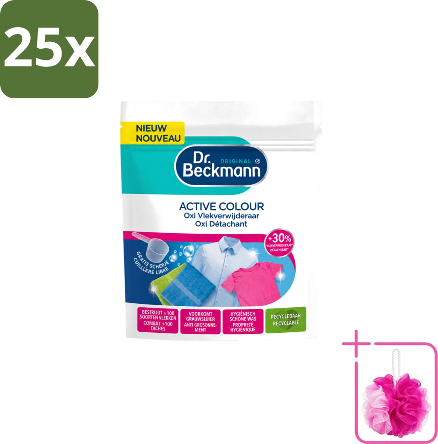 25 x Dr. Beckmann – Active Colour Oxi – Vlekverwijderaar – 400 g - Bulkverpakking - Vlekverwijdering - Douchemop - Kleurbehoud