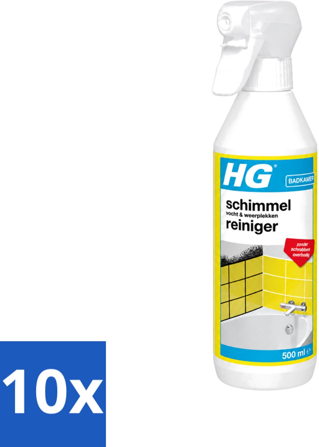 10 x HG - Badkamer - Schimmel, Vocht En Weerplekkenreiniger - Maakt Schrobben Overbodig - 500 ml - Voordeelverpakking - 10 stuks