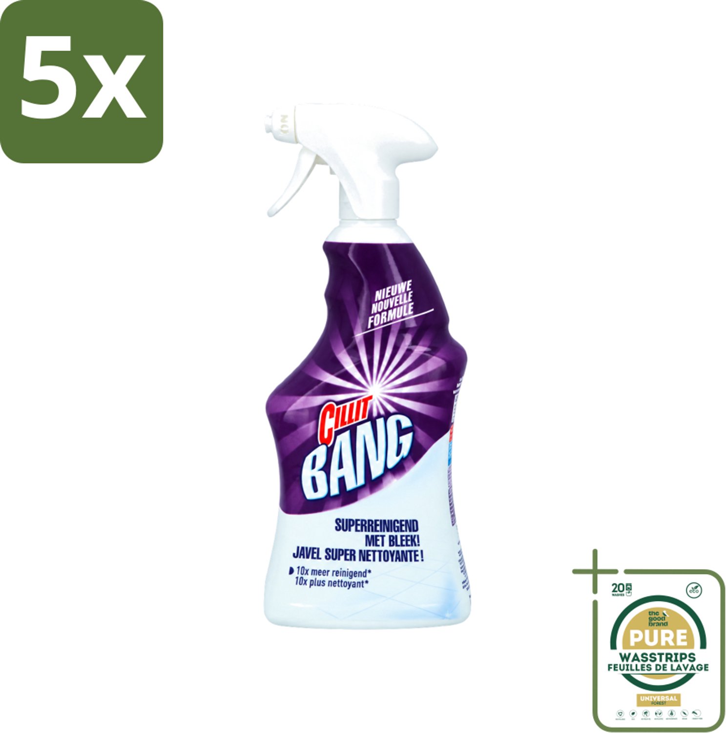 5 x Cillit Bang - Power Cleaner - Bleek & Hygiëne - Schoonmaakspray - Voor Vlekken en Aanslag - 750 ml - Wasstrips - Schoonmaak - Vuil Verwijderen - Vlekken Verwijderen - Bleek - Hygiëne