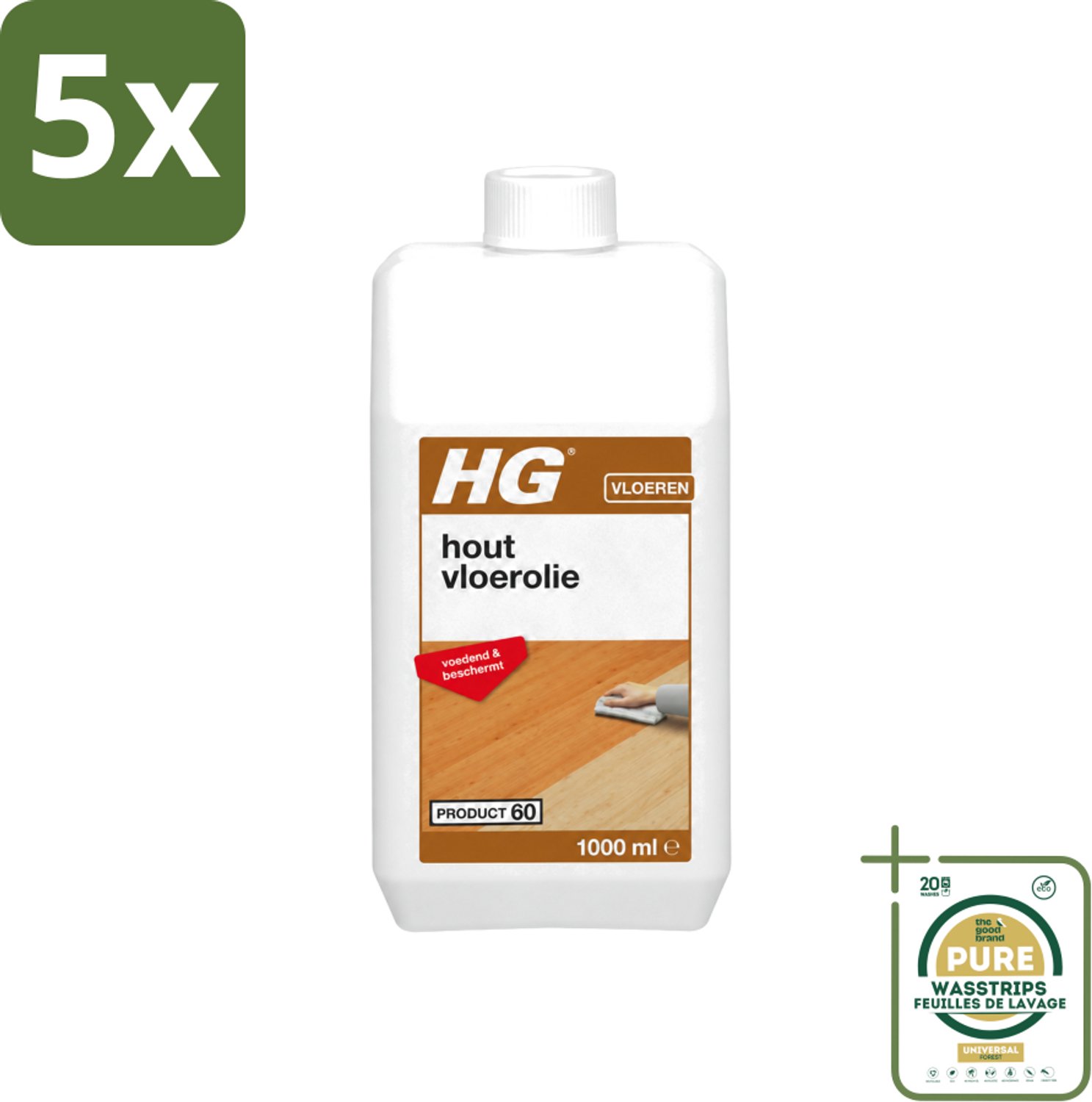 5 x HG - Vloerreinigingsmiddel - Hout Vloerolie - Voedend & Beschermt - 1L - Wasstrips - Houten Vloerolie - Voedende Vloerolie - Hout Beschermt - Hout Uitdroging - Hout Vlekken