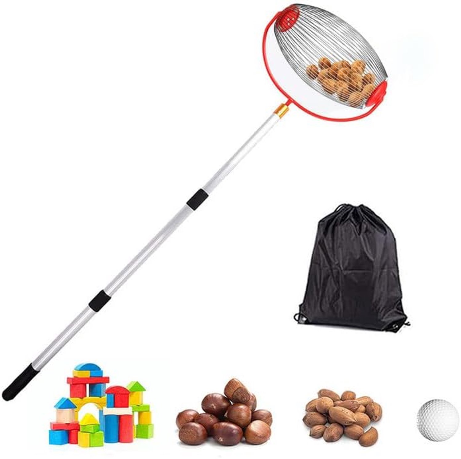 Rolverzamelaar voor grote vruchten, peren, appels, tennisballen, walnootverzamelaar, notenverzamelaar, appelplukker, comfortabel verzamelen - zonder bukken, fruitzak (32 x 19 cm)