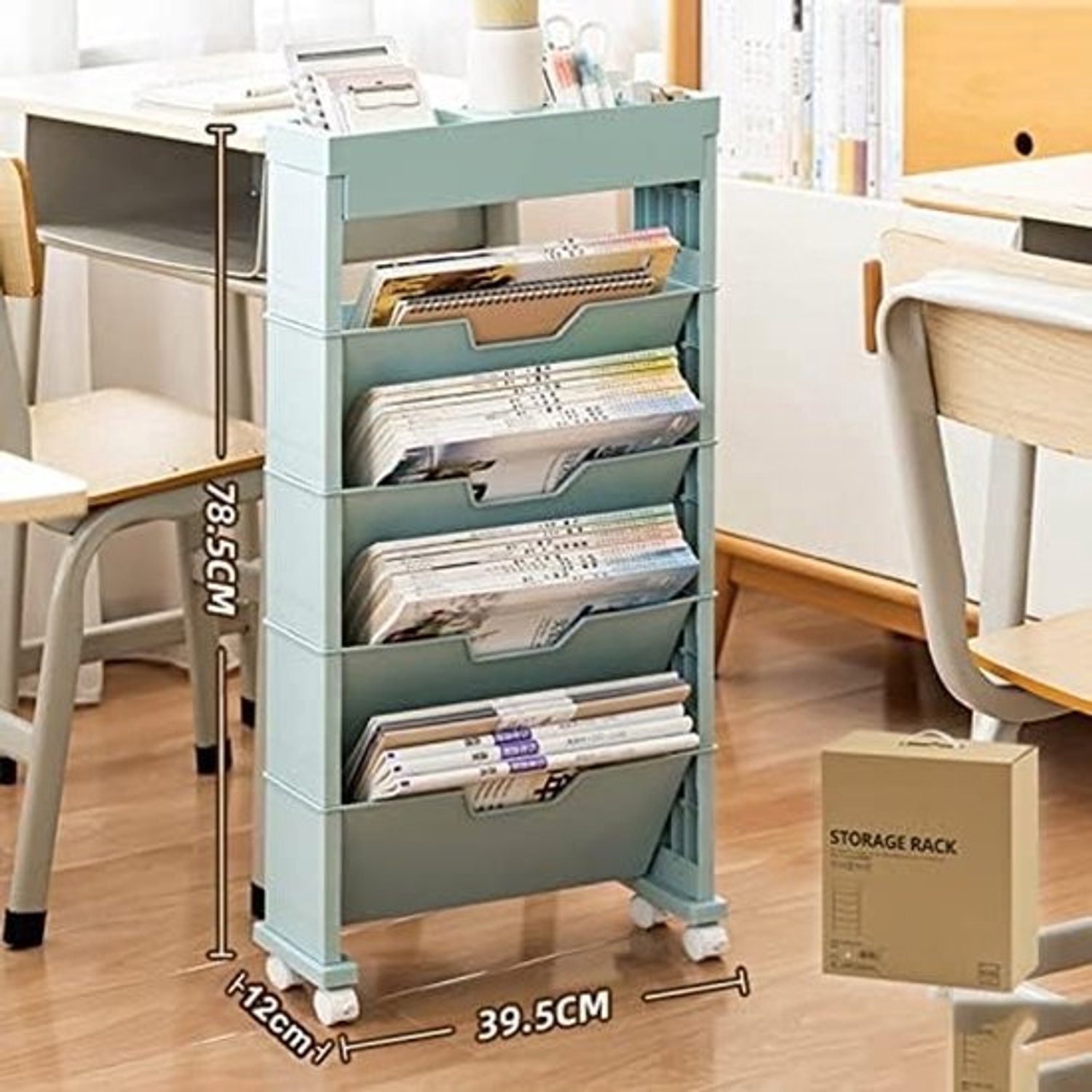 Boekenwagen met 5 etages - Verrijdbaar opbergrek - Veelzijdige organisatie - Universele wielen - 785 x 395 x 12 cm