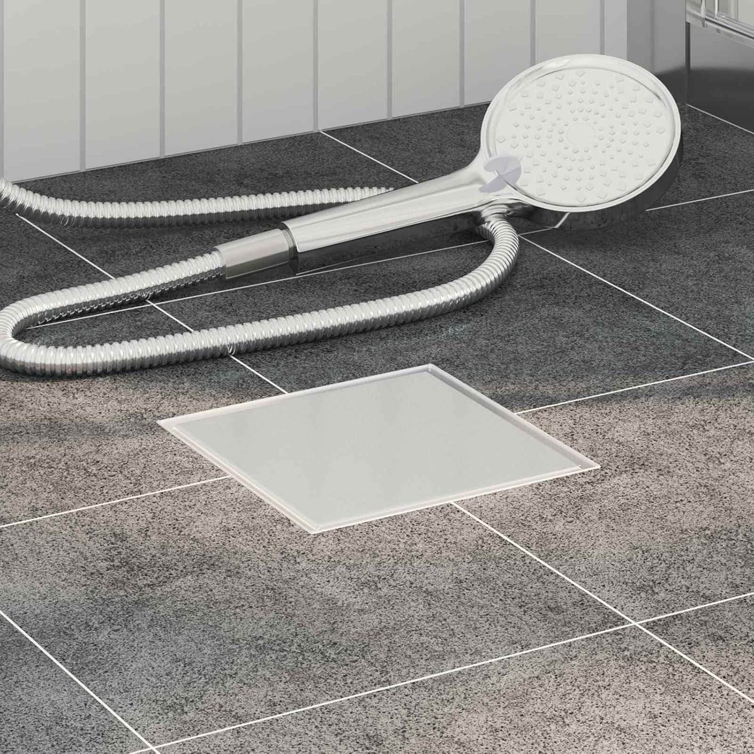 20 x 20 cm, roestvrij staal 304, vierkant, 2-in-1, vloerafvoer voor badkamer, douche, zilver