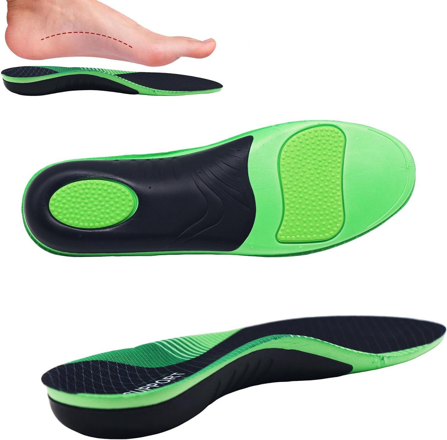 Inlegzolen met voetboogondersteuning, inlegzolen voor plantaire fasciitis, platte voeten, dubbele demping en energieteruggave voor sportschoenen, werk, trekking (Small)