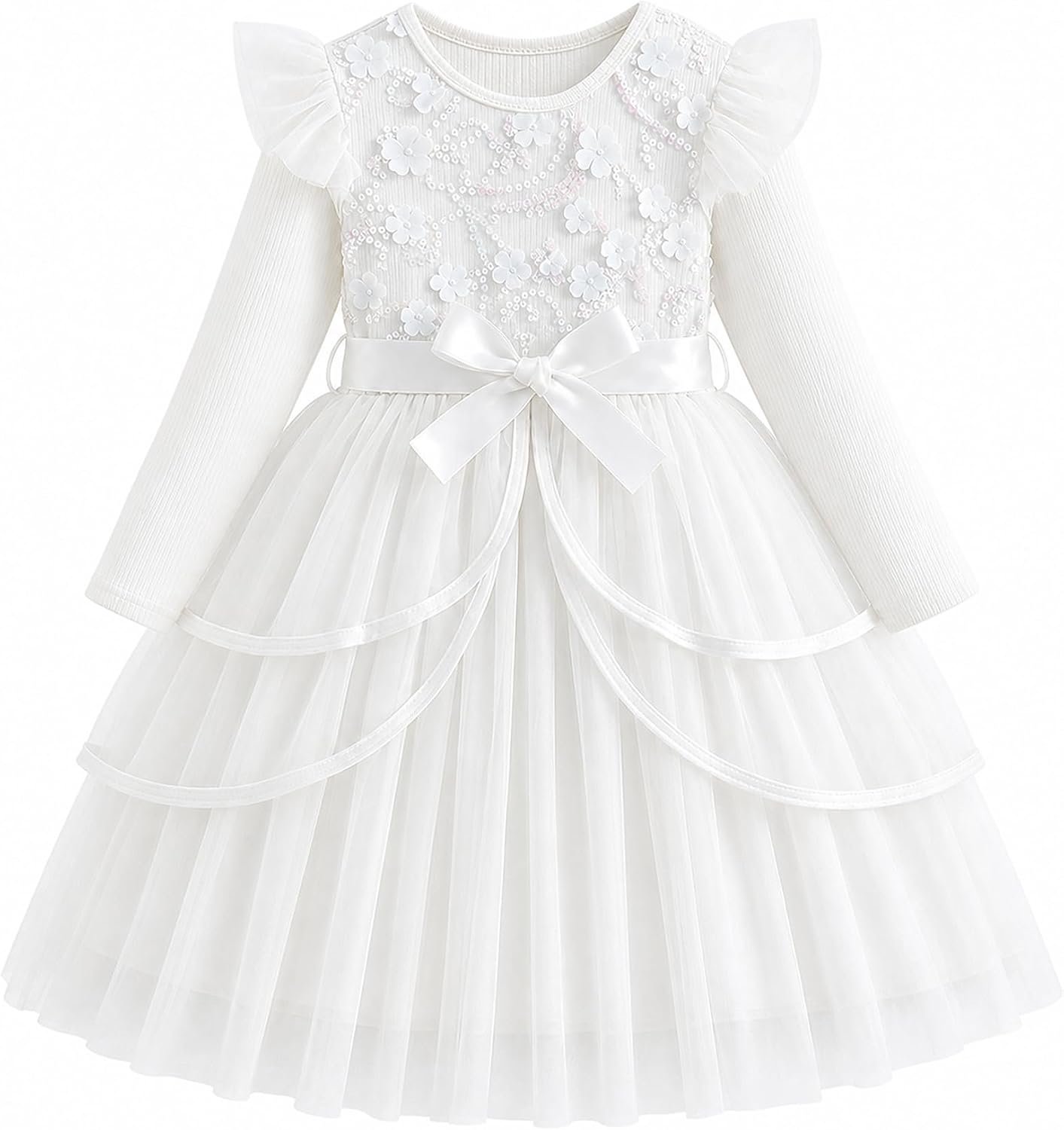 Meisjesjurk: T-shirt met lange mouwen, zachte tutu-tulejurk, verjaardagsfeest, bruiloft, prinsessenjurk, cadeaus, kinderkleding, 3-10 jaar