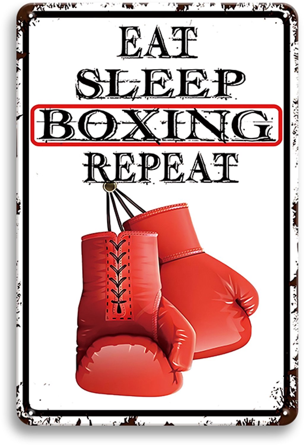 Eat Sleep Boxing Repeat – Metalen Wandbord 30x20cm – Boksen Sportbord – Boks Wanddecoratie – Vintage Retro Gym Mancave Decoratie