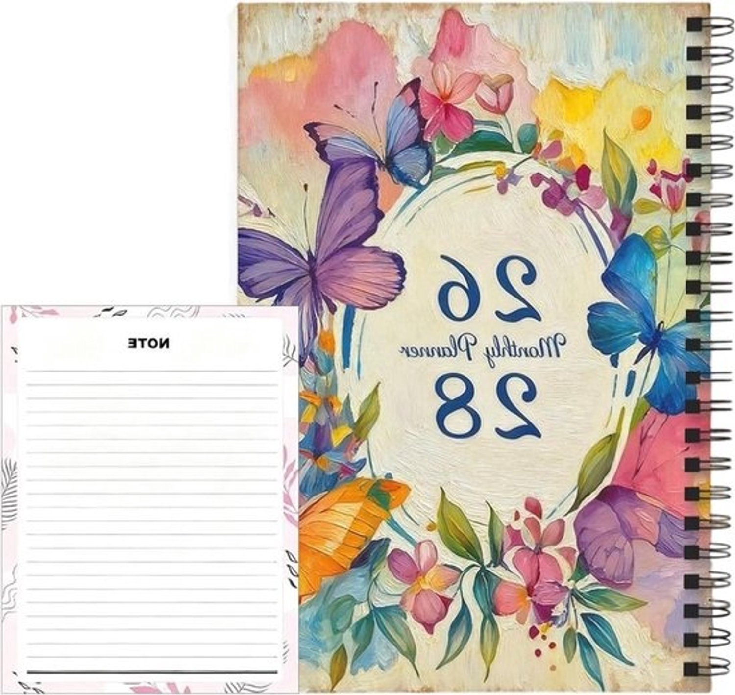 Maandplanner - Agenda voor langetermijnplanning - Plannen en doelen bijhouden - Spiraalbinding - 21 x 14 cm - Bloemenontwerp