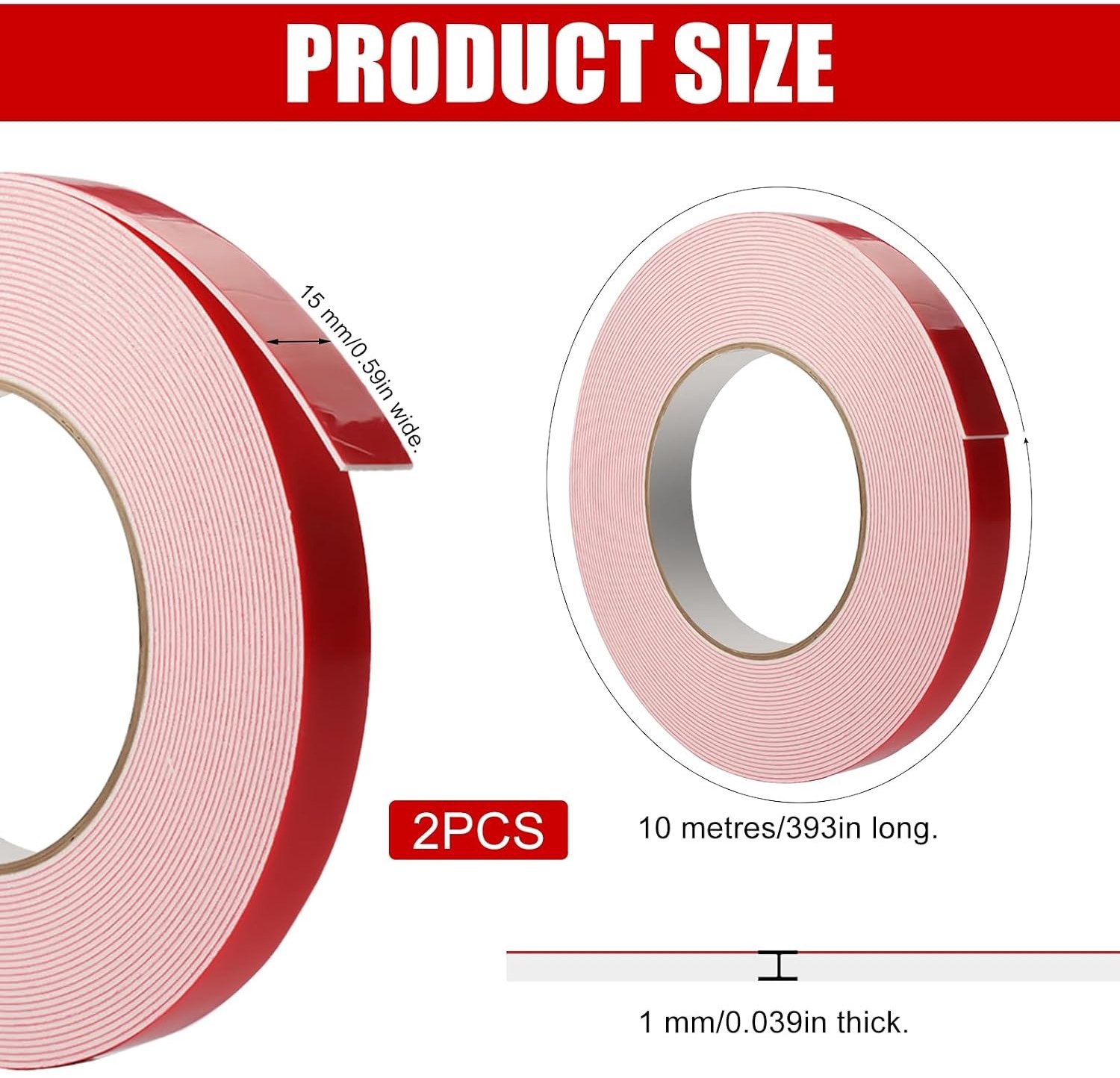 Set van 2 Dubbelzijdige Plakband 10 m x 15 mm - Waterdicht, Warmtebestendig en Extra Sterk voor Muren, LED Strips en Fotolijsten