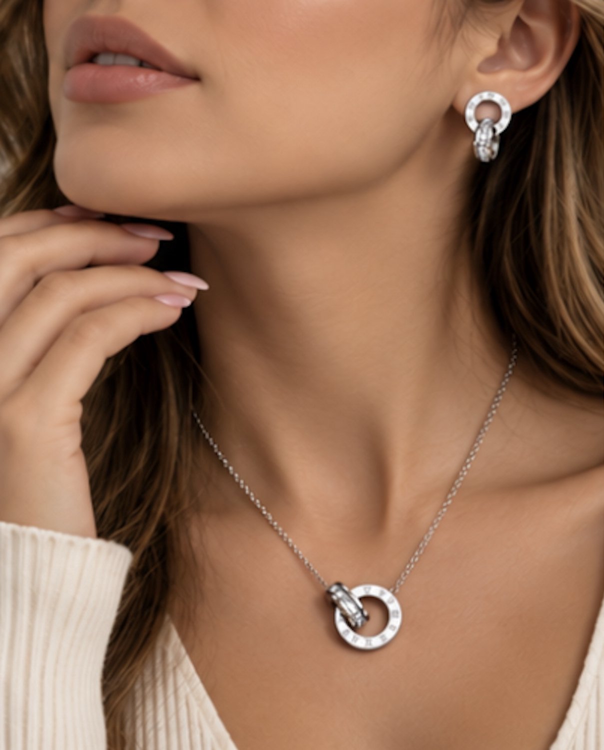 Luxe ketting - oorbellen set - verguld - Zirkonia - Stijlvolle ketting - Zilverkleurig - Roestvrijstalen -cadeau -Valentijn - Liefde - Verrassing - Kerst cadeau