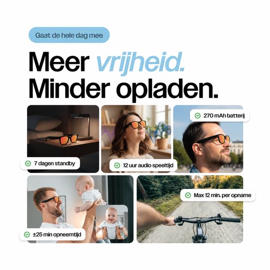 REBØNE® Camera Bril - AI Bril met Camera - Slimme Bril 8MP 1080p Full HD - Smart Glasses en Zonnebril met Bluetooth, Muziek en Bellen - 3 Sets Verwisselbare Glazen - Nederlandse App - Zwart met Oranje Glazen — afbeelding 2
