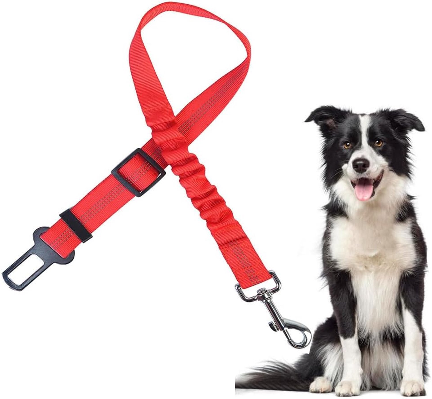 Hondenveiligheidsgordel voor auto, reflectie, verstelbare reflectie, elastische schokdemping, hondenriem met sterke karabijnhaak en universele stekker, rood