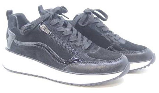 Zwarte Wäldlaufer Macie sneakers van suède en lakleer met ritsdetail en witte platformzool.