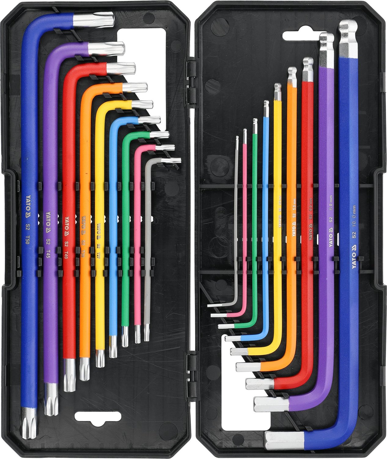 YATO YT-05660 Inbussleutel & Torx TR Sleutelset 18-Delig - Extra Lang (97-225 mm) - S2 Staal (HRC 58-62) - Kogelkop Inbus & Tamper Torx Security - Kunststof Coated in Houder
