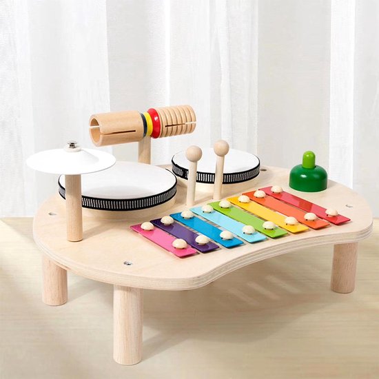 Muziektafel - Houten trommelspeelgoed - Percussietafel met trommel en xylofoon - Montessorispeelgoed - Educatief speelgoed voor kinderen - Houten muziekspeelgoed - Cadeau voor kinderen — afbeelding 2
