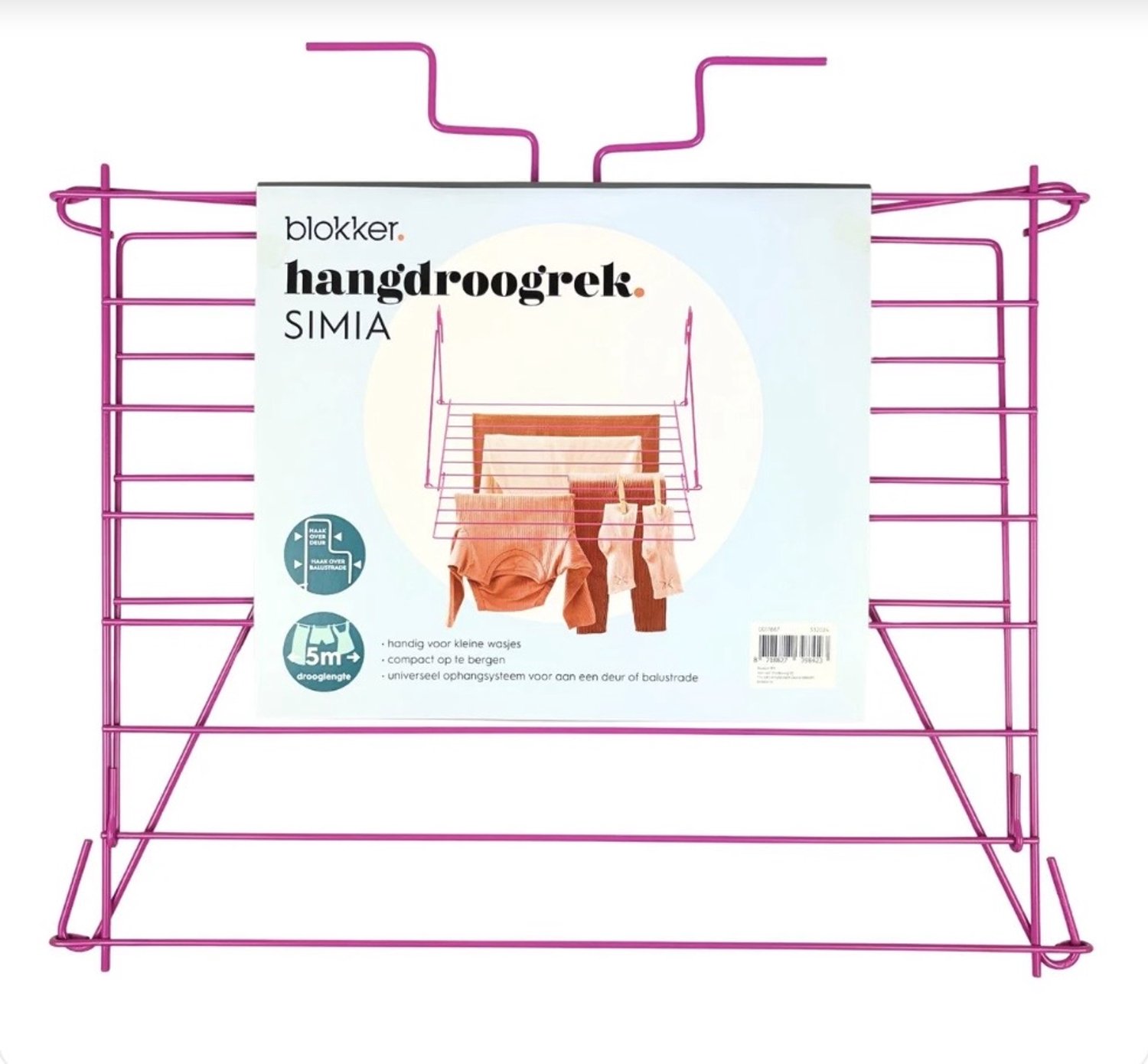 Hangdroogrek Simia - 5m - Inklapbaar - Blokker-Paars