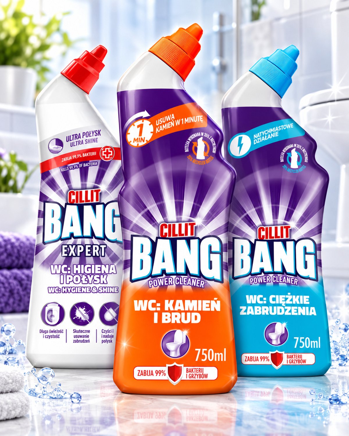 Cillit Bang WC Reiniger Set – 3 Stuks – Tegen Kalkaanslag, Hardnekkig Vuil & Bacteriën – WC Hygiëne & Glans – Krachtige Toiletreiniger – 3 x 750 ml