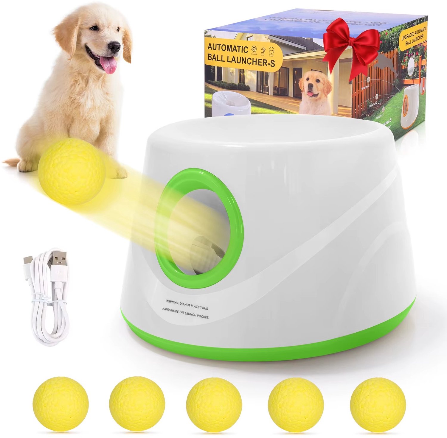 CreateEcom honden speelgoed - ballenwerper - Automatische Hondenspeelgoedballenwerper met 5 ETPU ballen - verstelbare 3 lanceer afstanden - interactief apporteer speelgoed voor binnen en buiten - groen