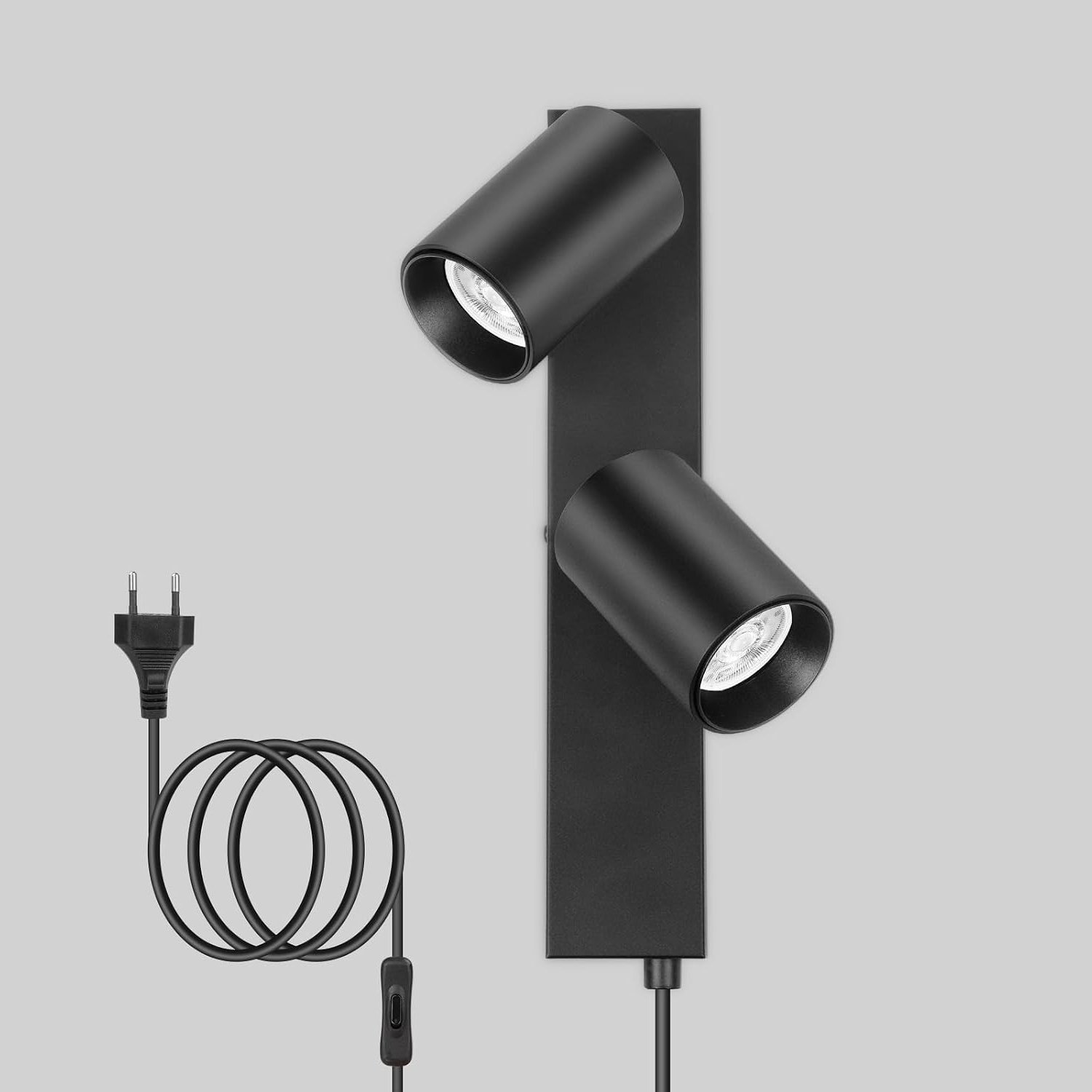 Wandlamp Binnen met Snoer - Wandlamp met Stekker voor Binnen - met Dimbare Schakelaar - Industrieel en V - Zwart