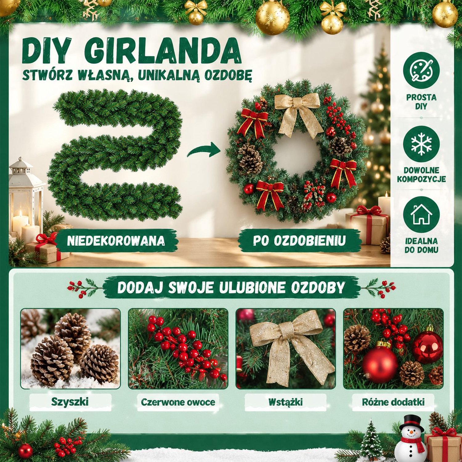 Kerstguirlande – 270 cm – 2 stuks – Zelf te decoreren – Kerstslinger – Kerstversiering en kerstdecoratie voor binnen en buiten – foto 4