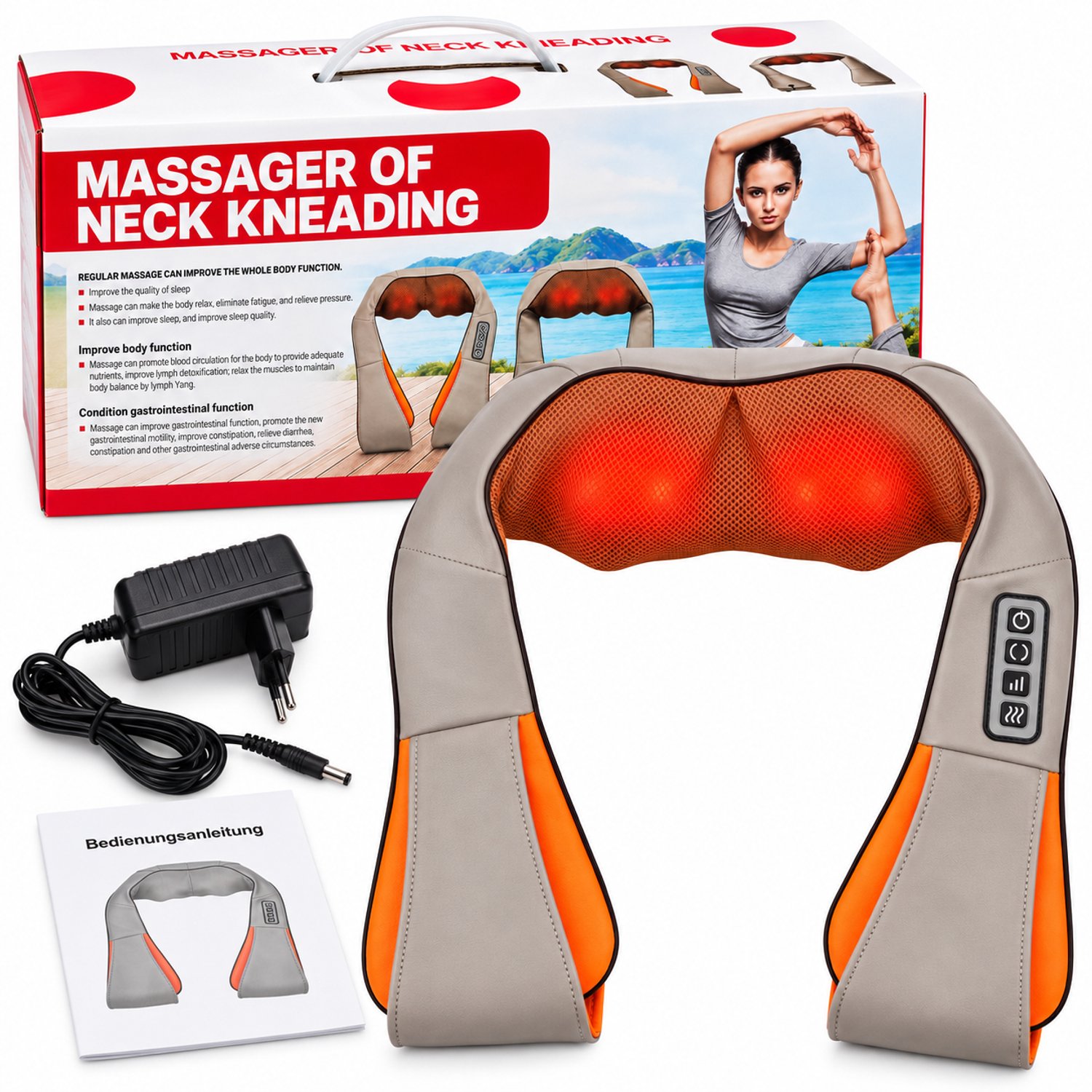 COIL Nek-, Schouder-, Rugmassageapparaat – Shiatsu-massageapparaat met verwarmingsfunctie, 2 massagekoppen, 24 W