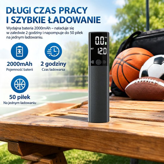 Elektrische ballpomp – Draagbare automatische snelpomp met manometer en LCD-scherm – Zwart, inclusief 2 naalden en 1 mondstuk voor basketbal, voetbal en volleybal — afbeelding 3