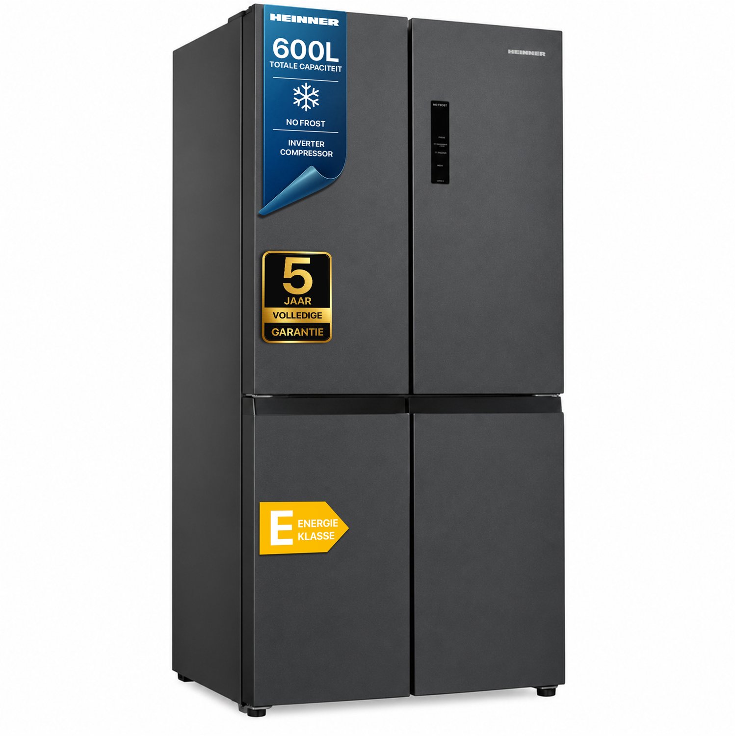 Heinner HSBS-HM600MDNFDXE++ Amerikaanse Multi-Deurs Koelkast – 600 L – Full No Frost – Touch Display – Inox Antraciet – InoxCool Technology – 5 Jaar Garantie