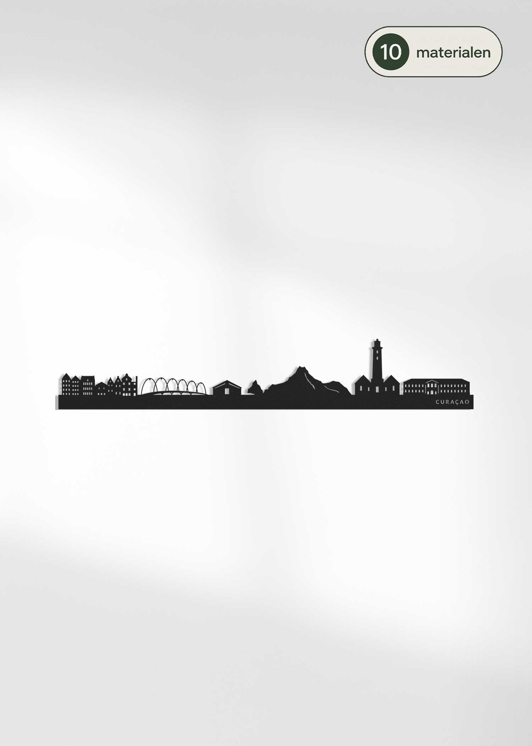 Houten Skyline Curaçao | Wanddecoratie voor aan de muur | Zwart MDF | 100 x 18 cm