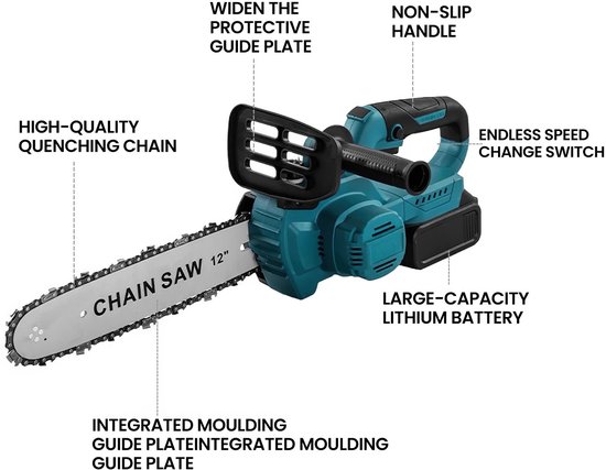 Zerova Kettingzaag - Handkettingzaag - Snoeizaag - Takkenzaag - Handzaag - Boomzaag - Houtzaag - Inch Accu - 1500W - Blauw — afbeelding 2